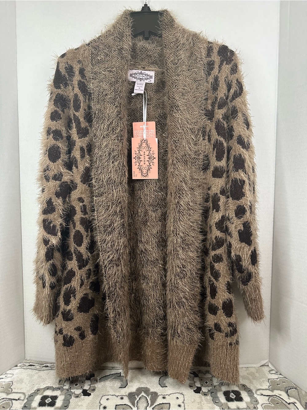 Olivers Brown Leopard Print Fuzzy Open-Front Cardigan, size XL, NWT